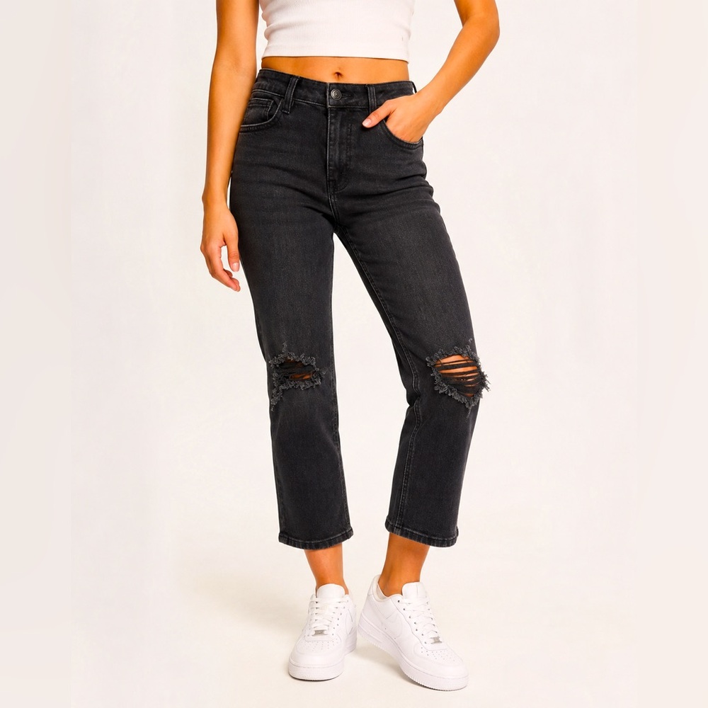 Rock & Roll Denim Black Distressed High Rise Crop Jeans Women’s 27x25 Stretch